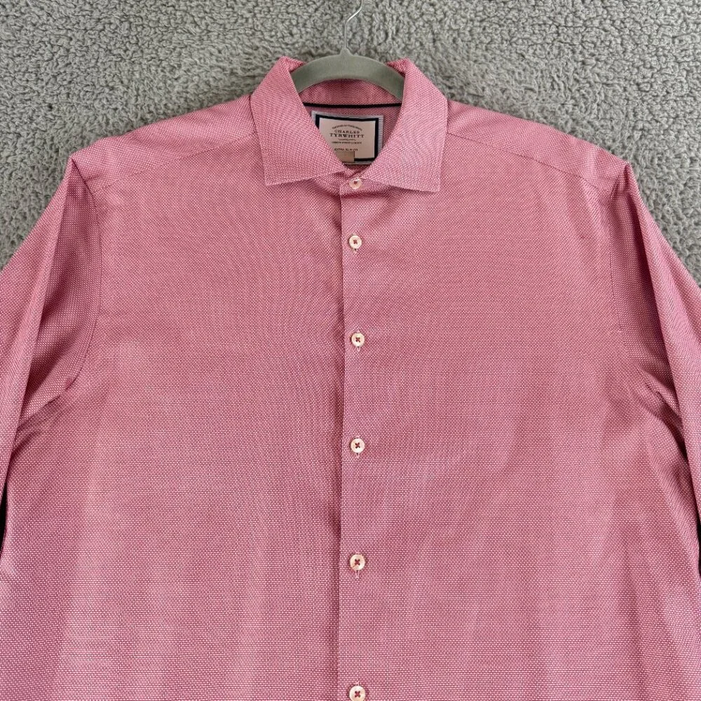 Charles Tyrwhitt Button-Up Dress Shirt Mens Large Pink‎ Extra Slim Fit Non-Iron